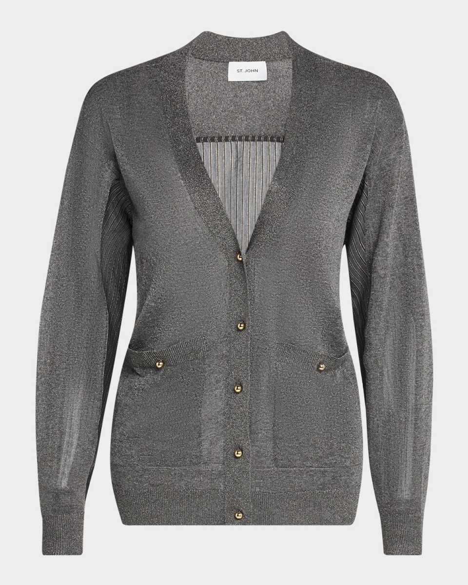 Lightweight Metallic Mixed-Media Cardigan